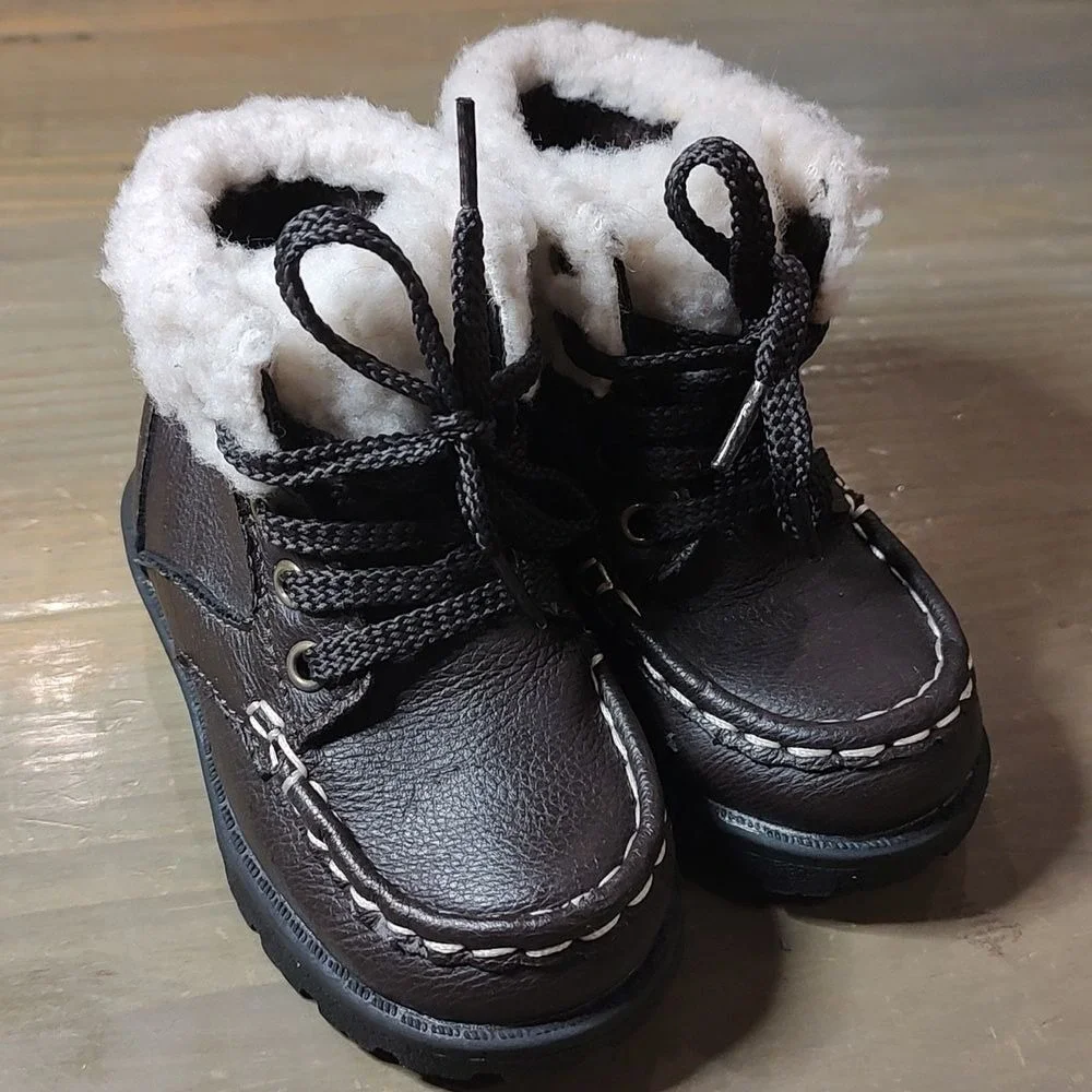 Koala‎ Baby hiking boot sz 4 Brown Leather With Faux Fur Lining Holiday Fall